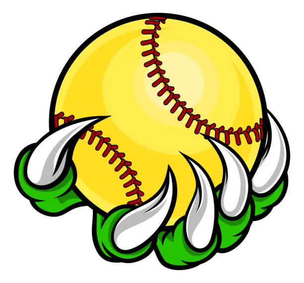 Vector illustration of Claw Monster Talons Hand Holding Softball Ball