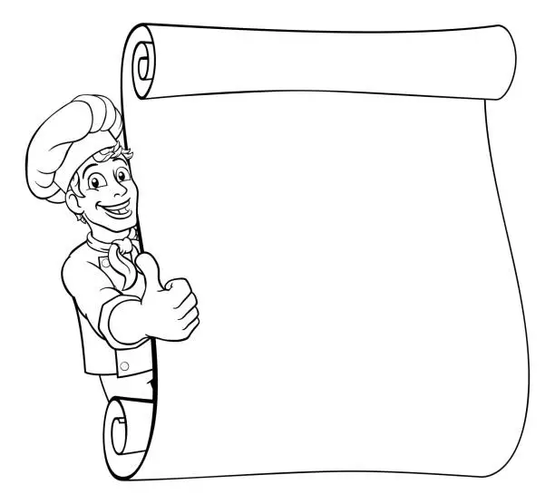 Vector illustration of Chef Cook Baker Cartoon Man Menu Sign Background