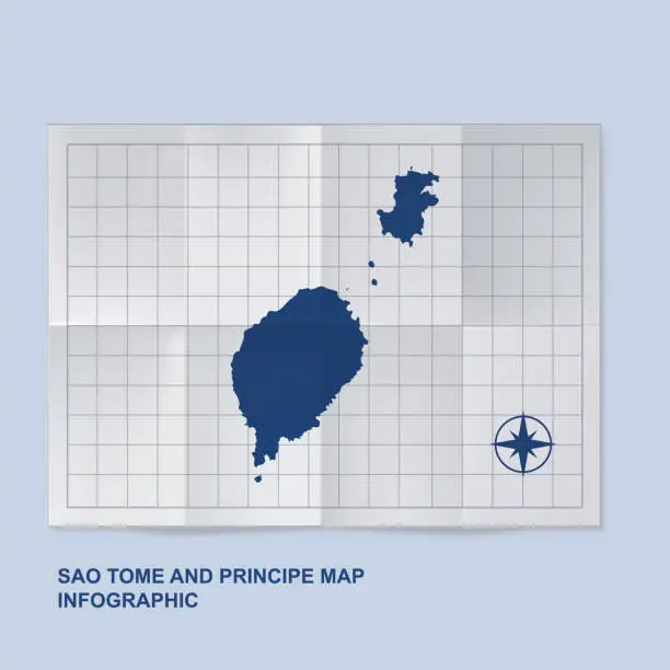 Vector illustration of Sao Tome and Principe map country in folded grid paper