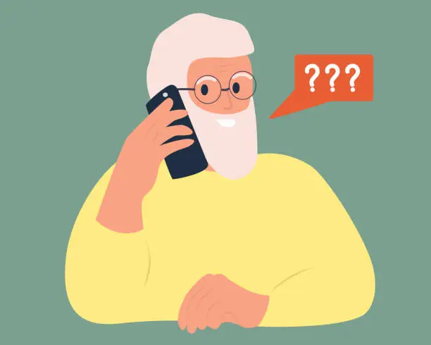 Vector illustration of Elderly man consults with doctor via phone call.