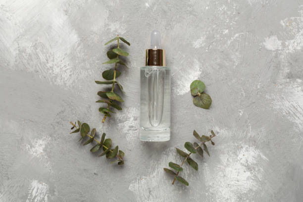istock Herbal face serum on concrete background, top view 2147689331