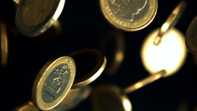 Super slow motion euro coins