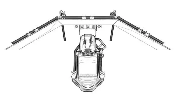 Vector illustration of Electronic wheel technology for computer game, vector illustration. Race gaming simulator contour. Learn to drive with gaming wheel. Driving school, simulation driving lesson. Car racing video game