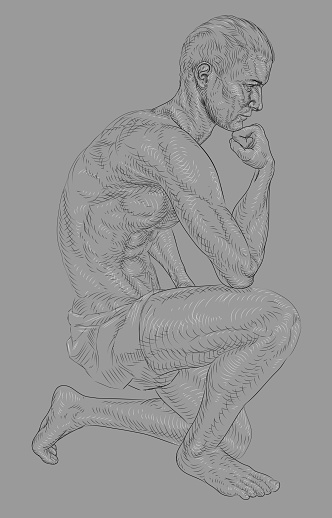 Think Men Thinker Thinking Man Artwork Woodcut Drawing Stock Illustration ...