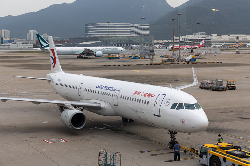 Hong Kong - March 28, 2024 : China Eastern Airlines Airbus A321-200 at Hong Kong International Airport.