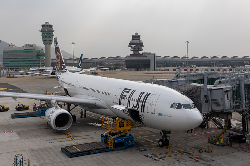 Hong Kong - March 28, 2024 : Fiji Airways Airbus A330-200 aircraft at Hong Kong International Airport.