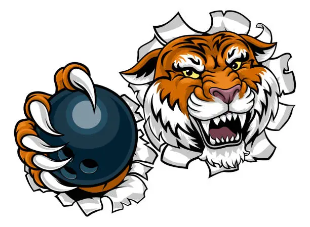 Vector illustration of Tiger Bowling Ball Animal Sports Team Mascot