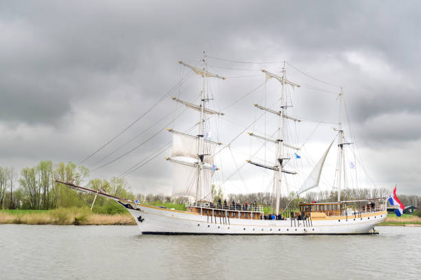 Old sailing ship Stedemaeght at the river IJssel during the 2024 Sail Kampen event in the Hanseatic league city of Kampen in Overijssel, The Netherlands.