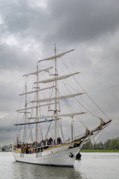Old sailing ship Stedemaeght at the river IJssel during the 2024 Sail Kampen event in the Hanseatic league city of Kampen in Overijssel, The Netherlands.