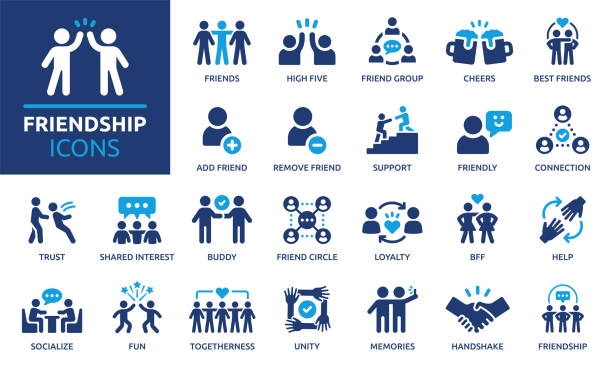 bildbanksillustrationer, clip art samt tecknat material och ikoner med friendship icon set. - vänner