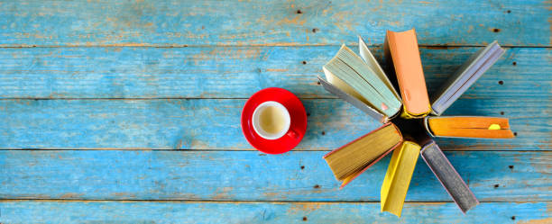 Books, panorama format, free copy space. Reading, learning, literature concept.