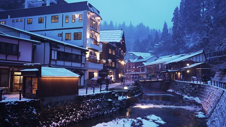 Ginzan onsen village in winter