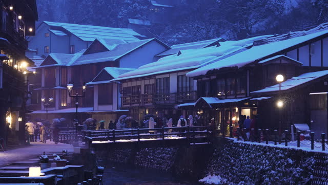 Ginzan onsen village in winter