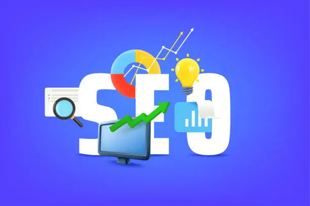 Vector illustration of SEO optimization concept. Vector illustration with 3d elements