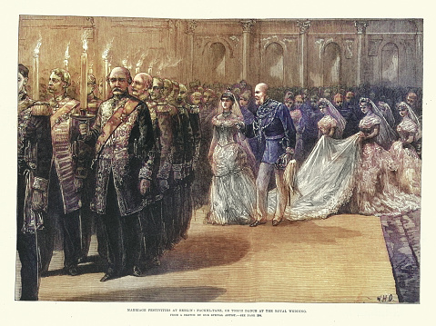 Fackeltanz, Torch Dance, Royal Wedding in Berlin, Wilhelm II and Augusta Victoria of Schleswig-Holstein, 1881, Victorian History, Vintage illustration