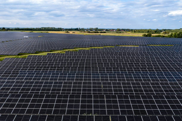 istock Solar power plant, aerial view 2147694735