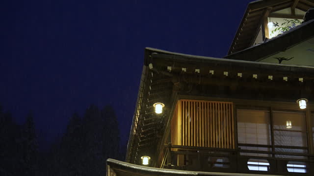 Old architecture japan style in snowing