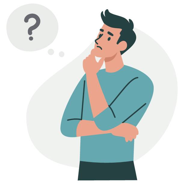 Print Flat vector illustration. A man is sitting in a pensive pose and thinking over a question. animal head man stock illustrations