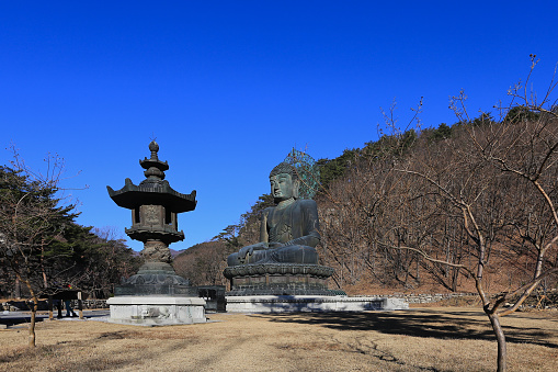 Panoramic view on The Great Unification Buddha (Tongil Daebul) at Shinheungsa temple, Seoraksan National Park, Sokcho, South Korea