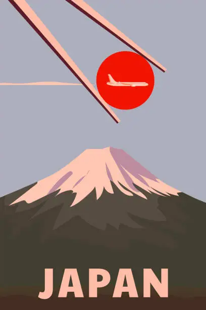 Vector illustration of Retro Travel poster mount Fuji Japan