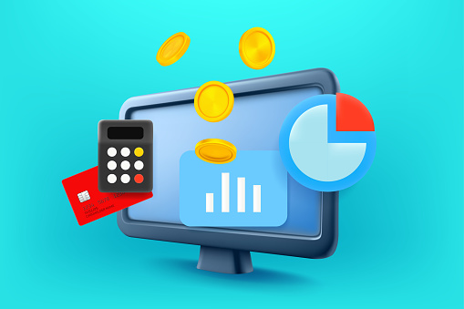 Money Computer Science Using Computer For Making Money Concept 3d Vector Illustration Stock ...