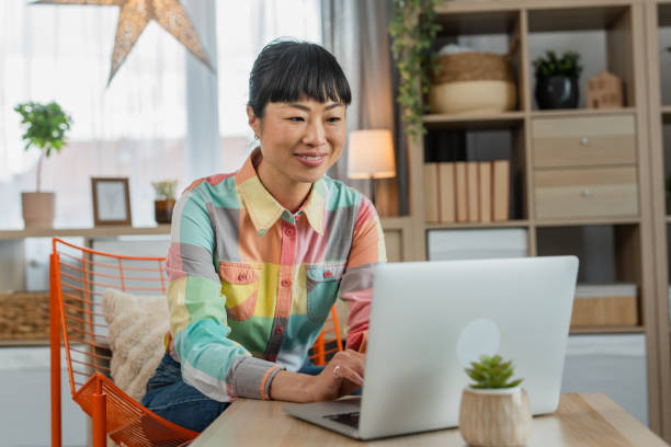istock One woman working on laptop at home 2147701836