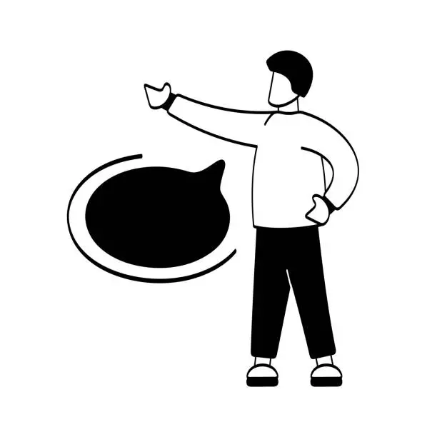 Vector illustration of Fictional Character Pointing with Speech Bubble