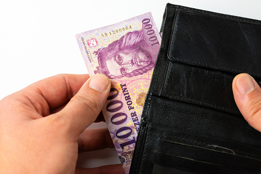 Hungarian 10000 ft banknotes in a wallet