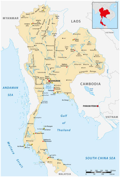 podrobná vektorová mapa asijského státu thajsko - thailand map stock ilustrace