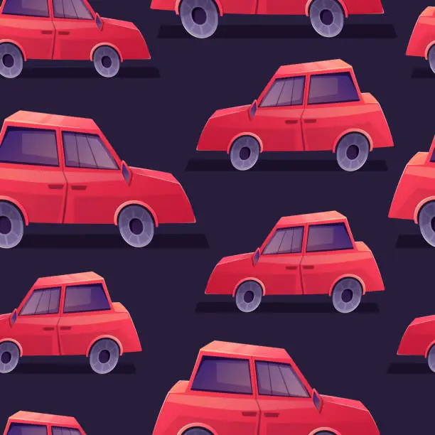 Vector illustration of Funny red sedan car. Vector seamless cartoon children's pattern.