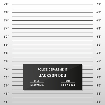 Police mugshot template. Vector background of police lineup (centimeter scale and inch unit) or mugshot board with text signs for criminals photo. Criminal height wall. Identification frame