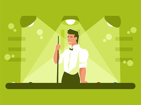 Billiard or snooker player. Man playing pool. Vector graphics