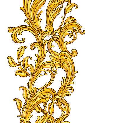 Floral pattern in baroque style. Decorative curling plant. Vintage swirling print.