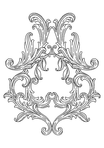 Floral element in baroque style. Decorative curling plant. Vintage swirling motif.