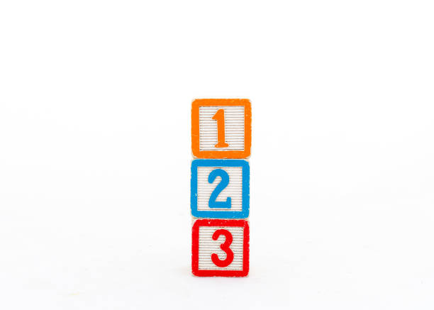 Wooden blocks with number one, two and three isolated on white background