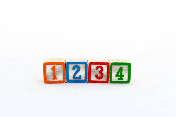 one, two, three and four number wooden blocks isolated on white background