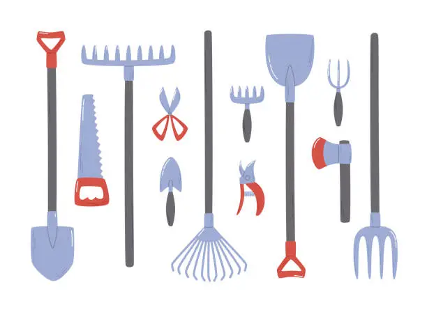 Vector illustration of Big set of different gardening tools