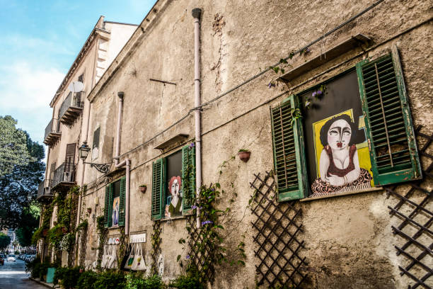 Beautiful Artwork On Building Windows In Palermo, Italy
