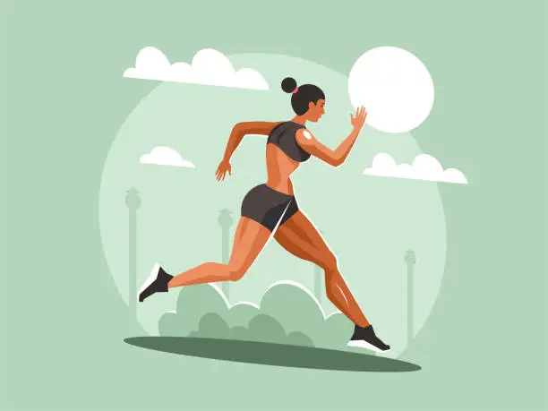 Vector illustration of Young sportswoman running