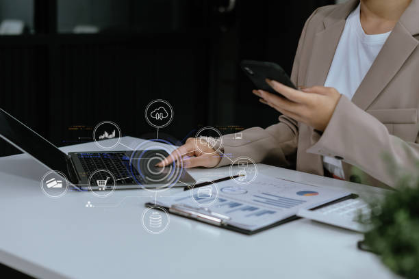 istock Digital transformation technology strategy, Person using laptop, tablet and smartphone with of things. transformation of ideas and the adoption. 2147709963