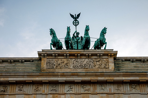 The Quadriga at the top of the Brandenburg Gate in Berlin.