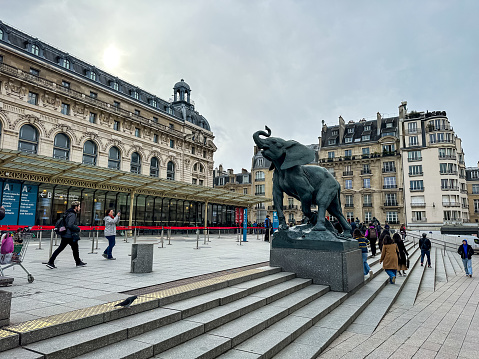 Paris, France - 21.02.2024. View of Musee d'Orsay art museum in Paris. The Musée d'Orsay was originally a train station built for the 1900 World Exposition in Paris. Major 19th and 20th-century European art collections housed in a monumental, former railway station.