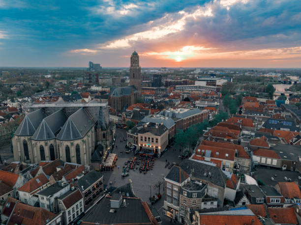 istock Zwolle downtown district aerial view during a springtime sunset 2147712013