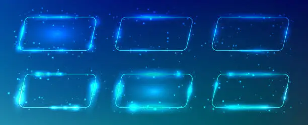 Vector illustration of Set of six neon frames with shining effects and sparkles