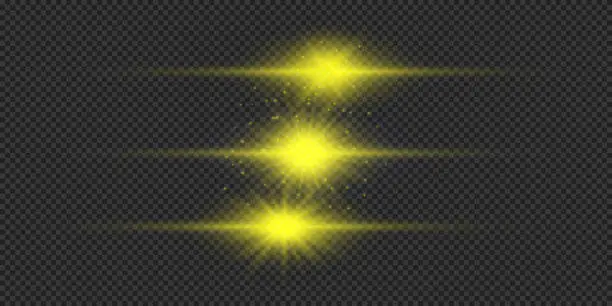 Vector illustration of Set of yellow horizontal light effects of lens flares