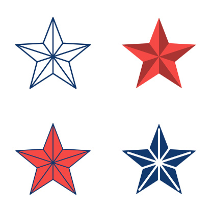 Soviet red star icon set in flat and line style. Vector illustration
