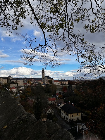 panoramic shot of the city of Clermont-Ferrand and the Notre Dame de l'Assomption Cathedral, in black volcanic stone. Auvergne, Puy-de-Dome, France