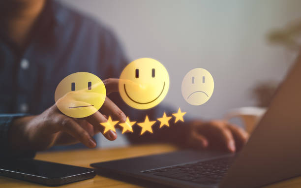istock Customer Experience Concept, Best Excellent Services Rating for Satisfaction present by Hand of Client Showing excellent rating Five Star. Review, feedback, good, the best of product and service 2147715844