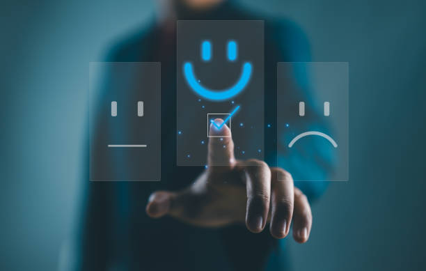 istock Client or consumer give rating to service experience on online application, Customer review satisfaction feedback survey, evaluate quality of service leading to reputation ranking of business. 2147715912