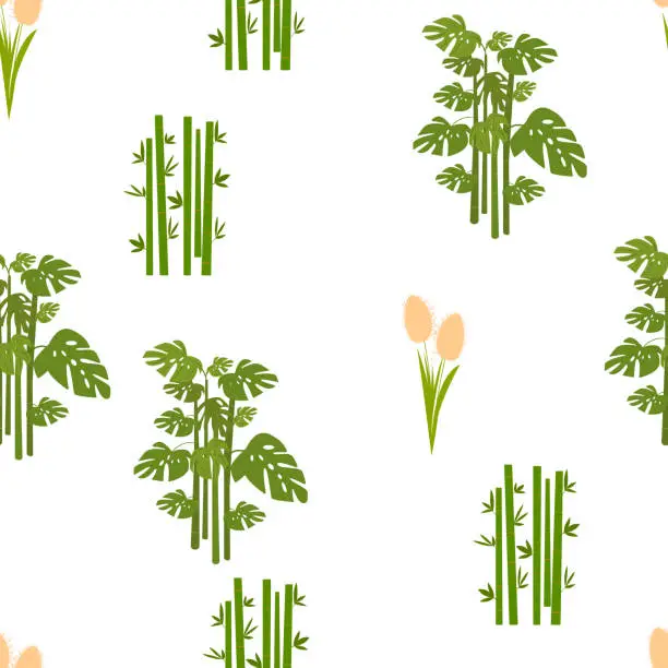 Vector illustration of Cute bamboo on a seamless spring background. Template for textile, wallpaper, packaging, cover